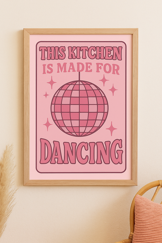 This Kitchen Is Made for Dancing – Retro Disco Ball Wall Art in Pink