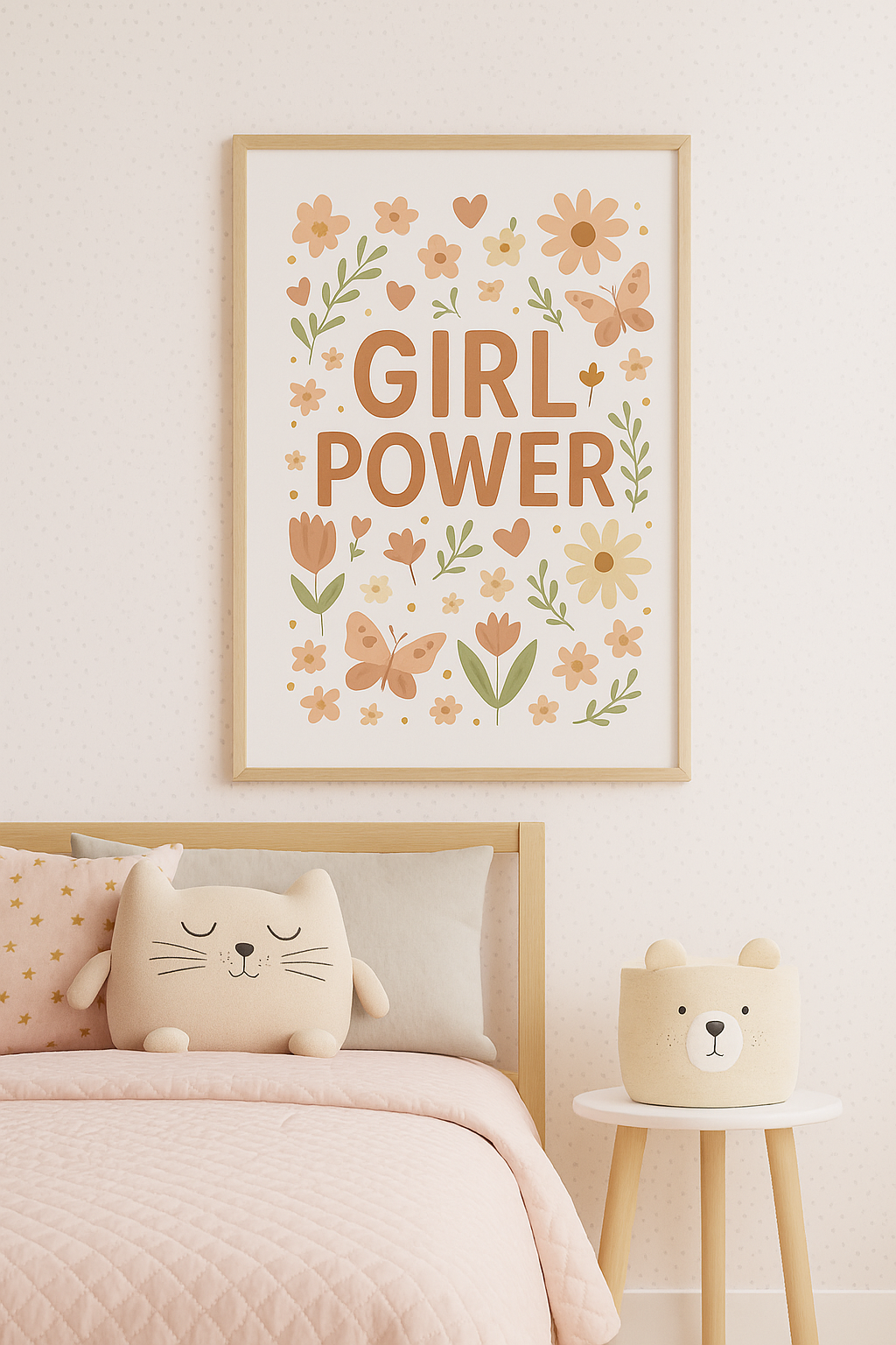 Girl Power – Floral & Butterfly Muted Wall Art for Kids’ Bedroom or Nursery