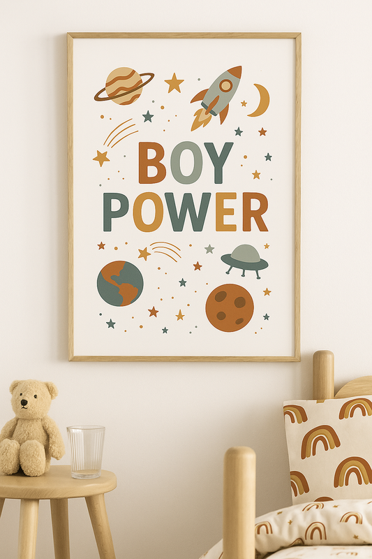 Boy Power – Colourful Space Adventure Wall Art (Earth & UFO Edition)