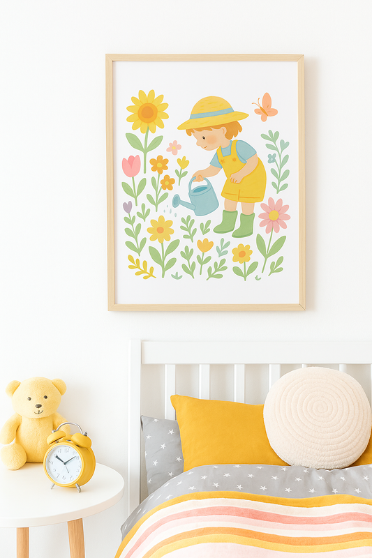 Little Gardener – Whimsical Floral Wall Art for Children’s Bedrooms