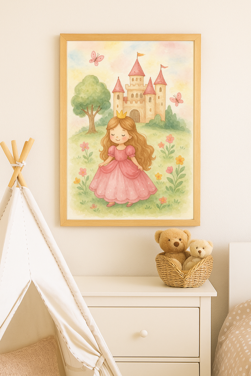 Princess in the Garden – Fairytale Castle Wall Art for Girls’ Bedroom or Nursery