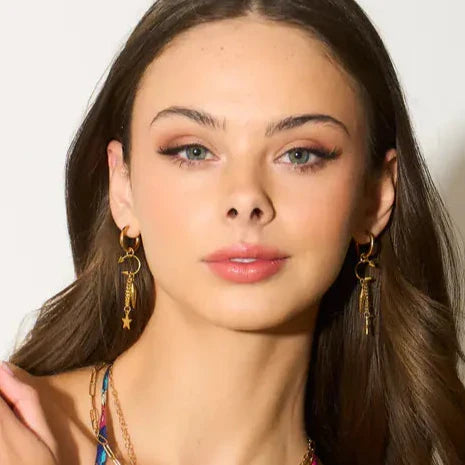 Aelin Luxe 18k Gold Plated Statement Dangle  Star Charm Hoop Earrings