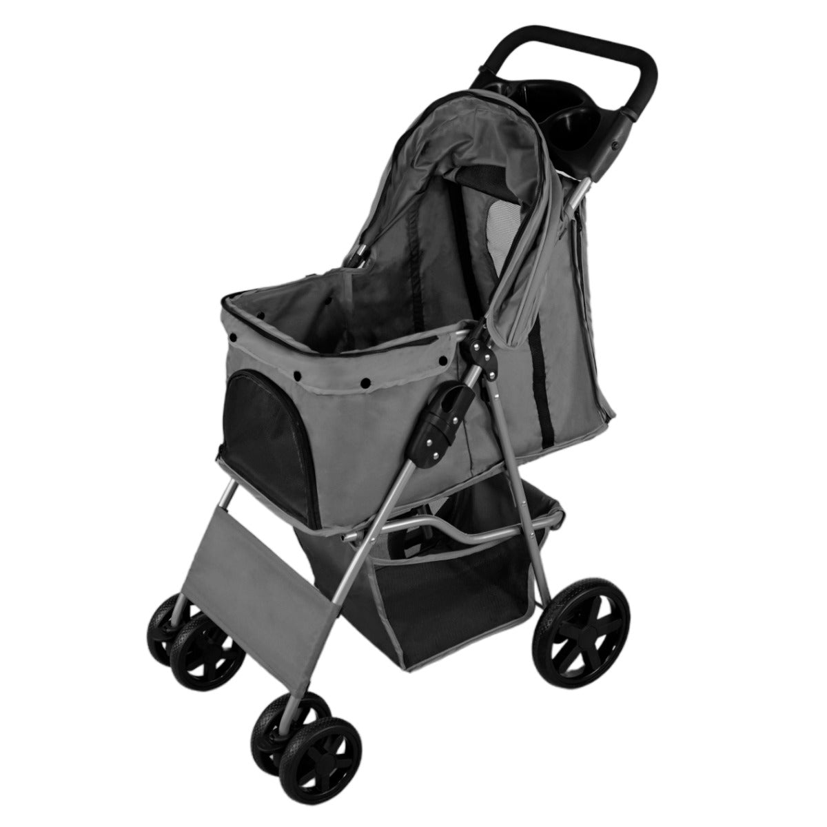 Pet Stroller with Rain Cover to Grey