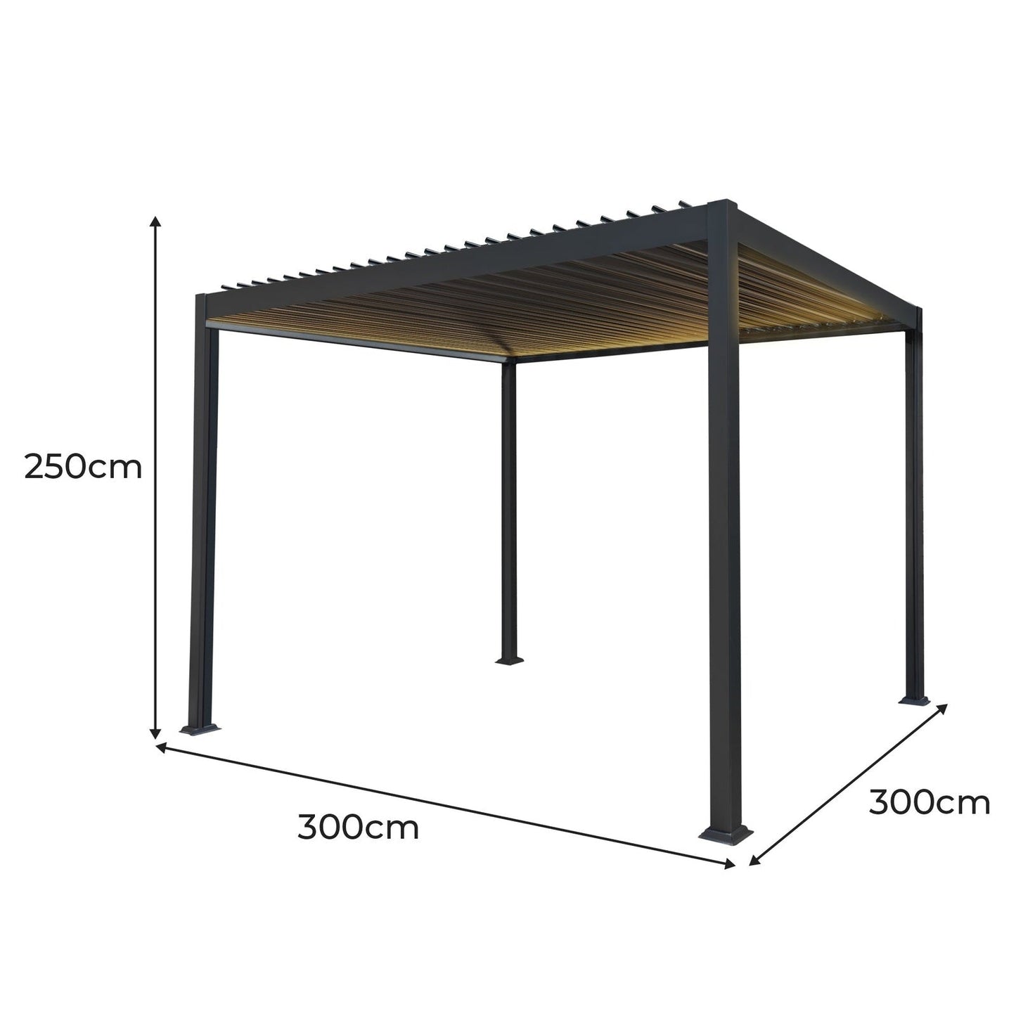 Anthracite Aluminium Pergola With LED Lights - 3m x 3m