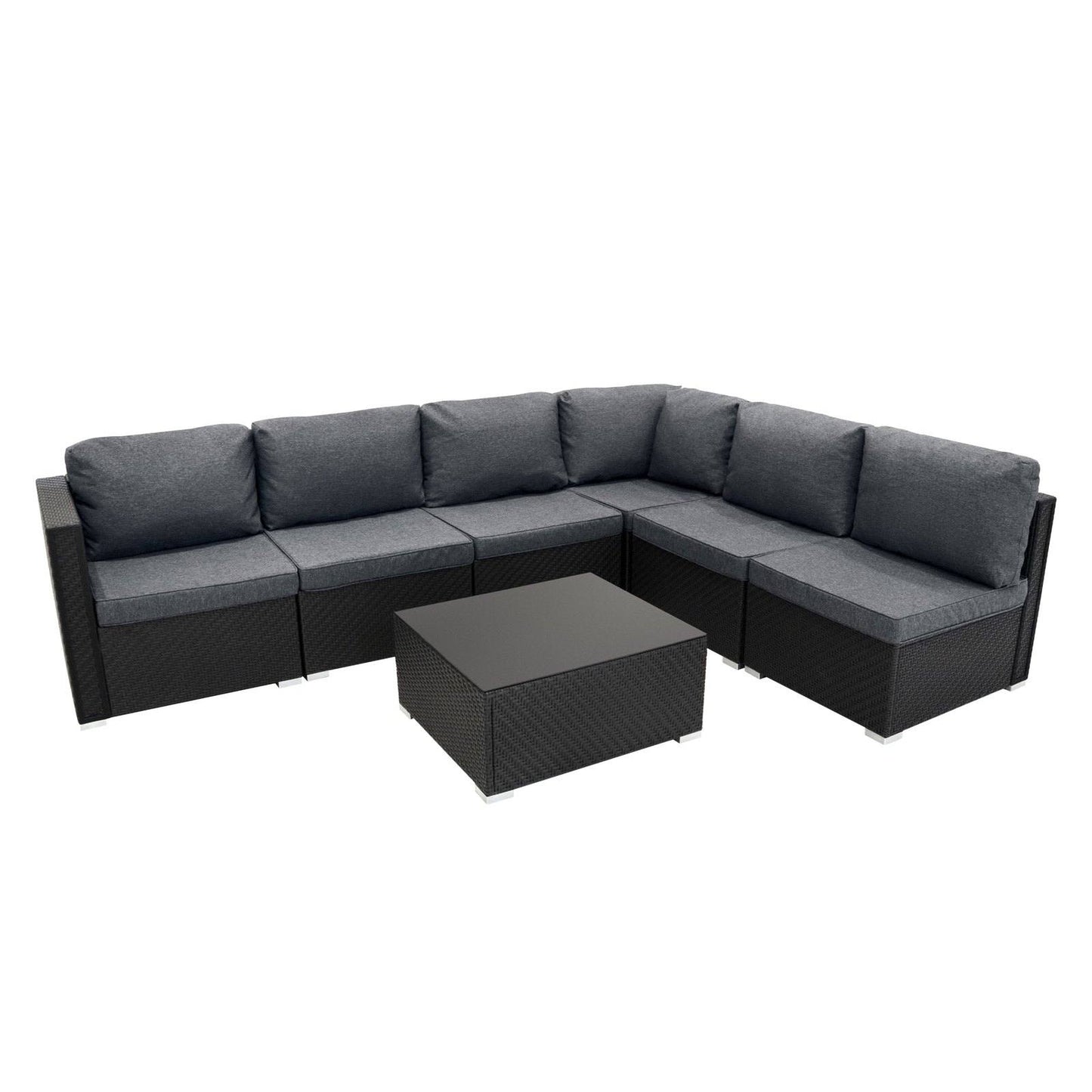 Rattan Modular 7 Piece Furniture Set - Black