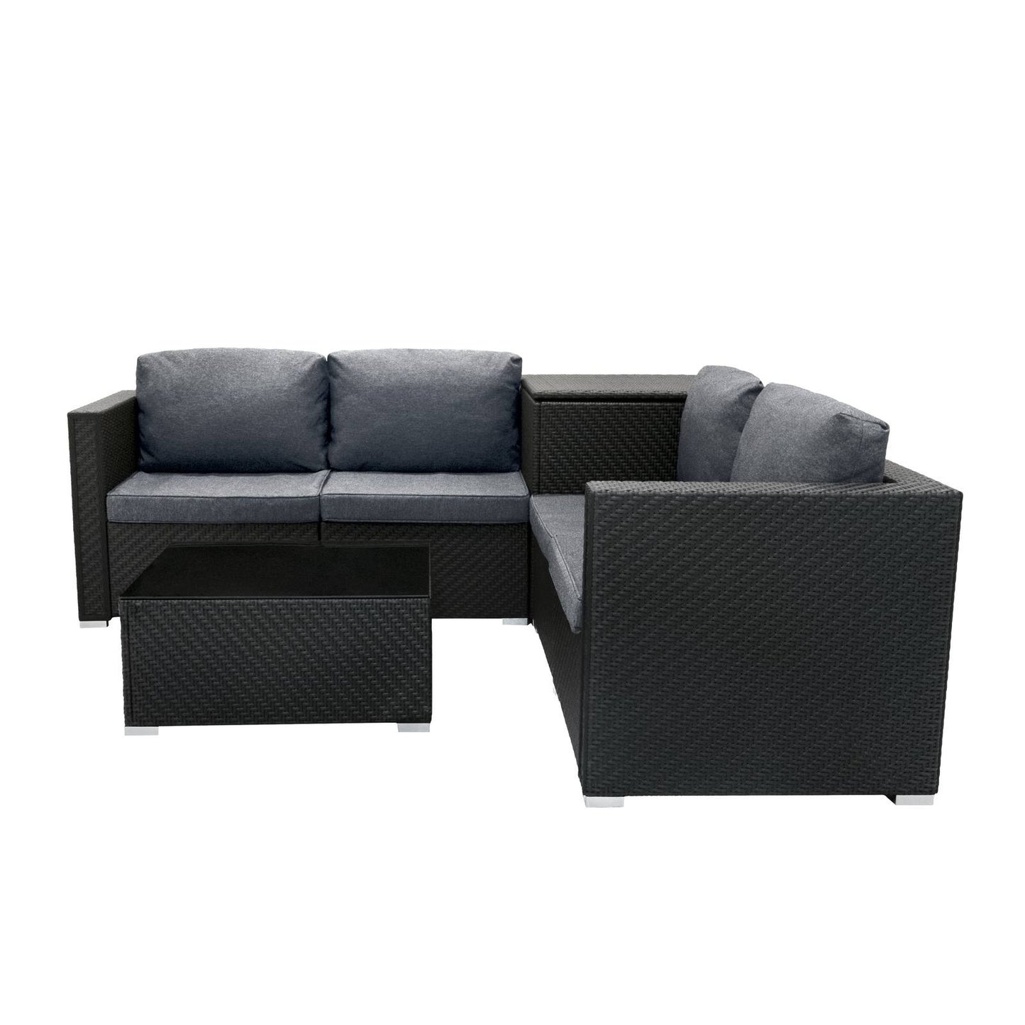 Rattan Modular 6 Piece Furniture Set & 700L Storage Box Black