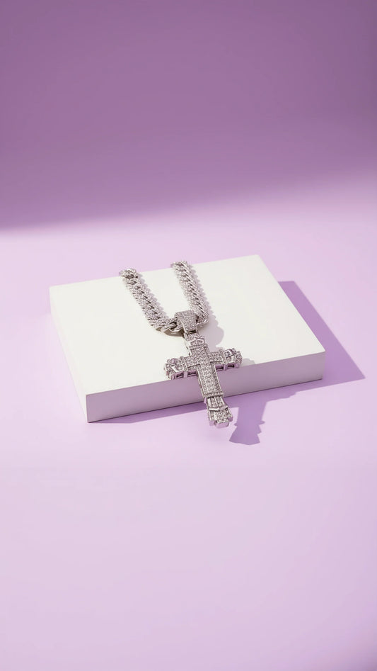 Magnum Stainless Steel Crystal Cross Necklace