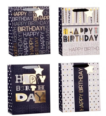 Large gift bag - mens foiled happy birthday