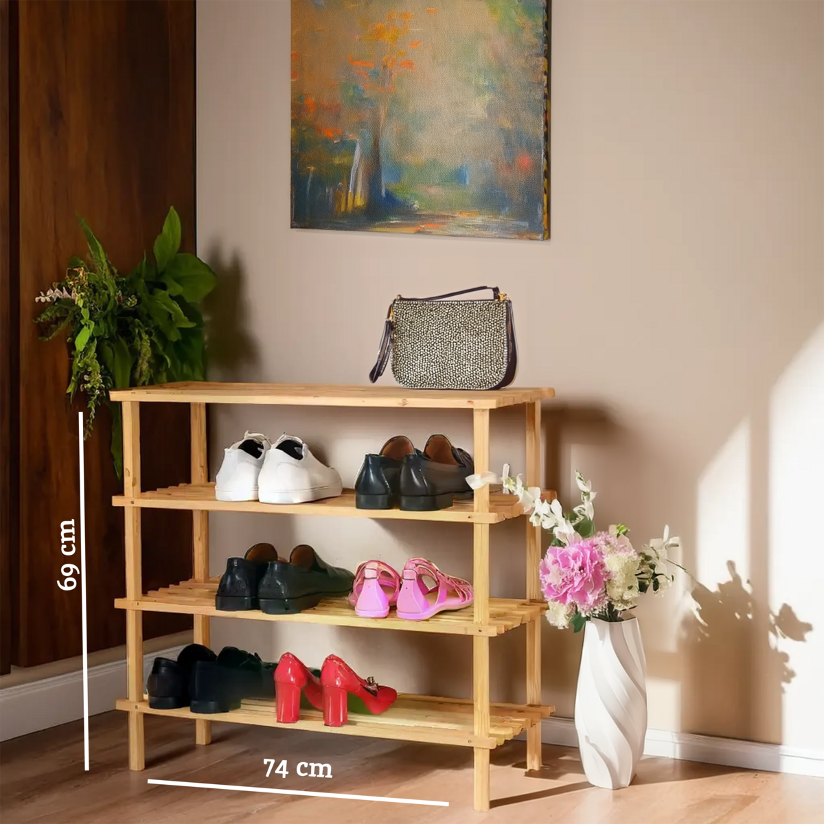 Arla 4 Tier Wooden Shoe Rack