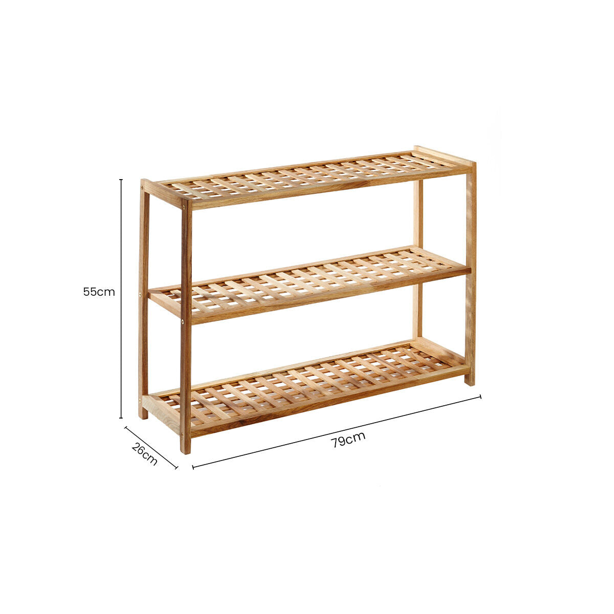 Arla 3 Tier Walnut Wood Grid Design Shoe Rack