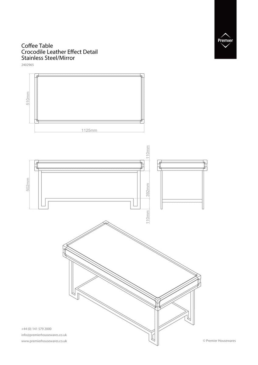 Carla Crocodile Leather Effect Coffee Table