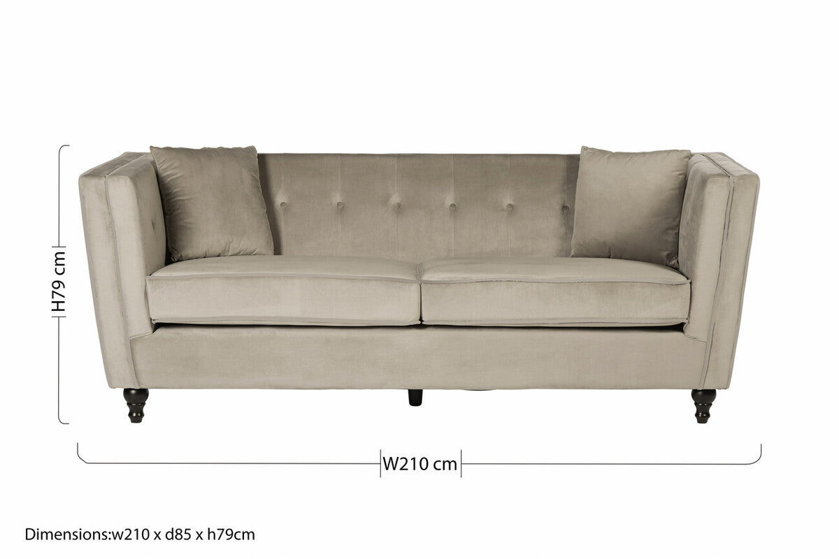 3 Seater Mink Velvet Sofa, Ferris