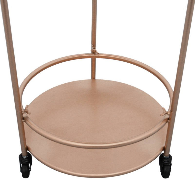 Deco Circular Bar Cart Metal & Glass Rose Gold 1 Shelf
