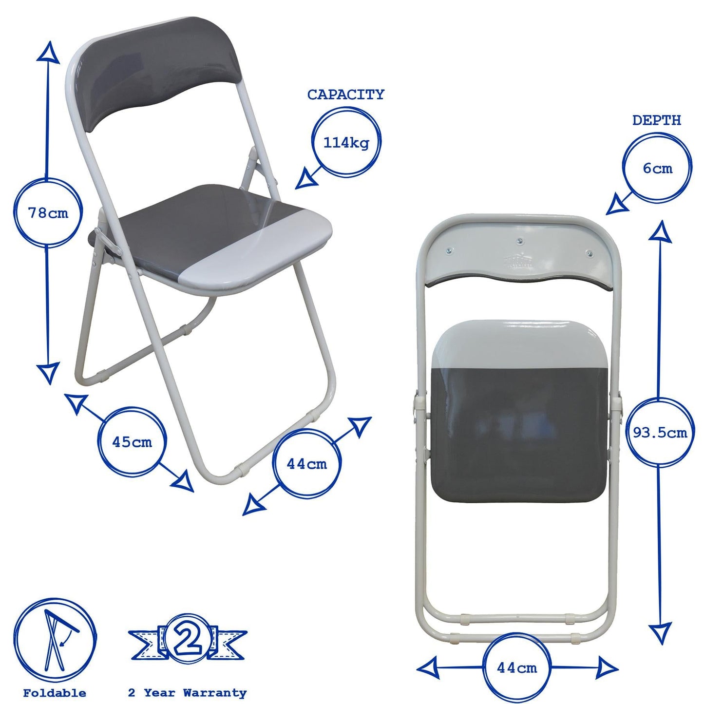 Grey Wave Grey Framed Padded Folding Chair - Pack of Six