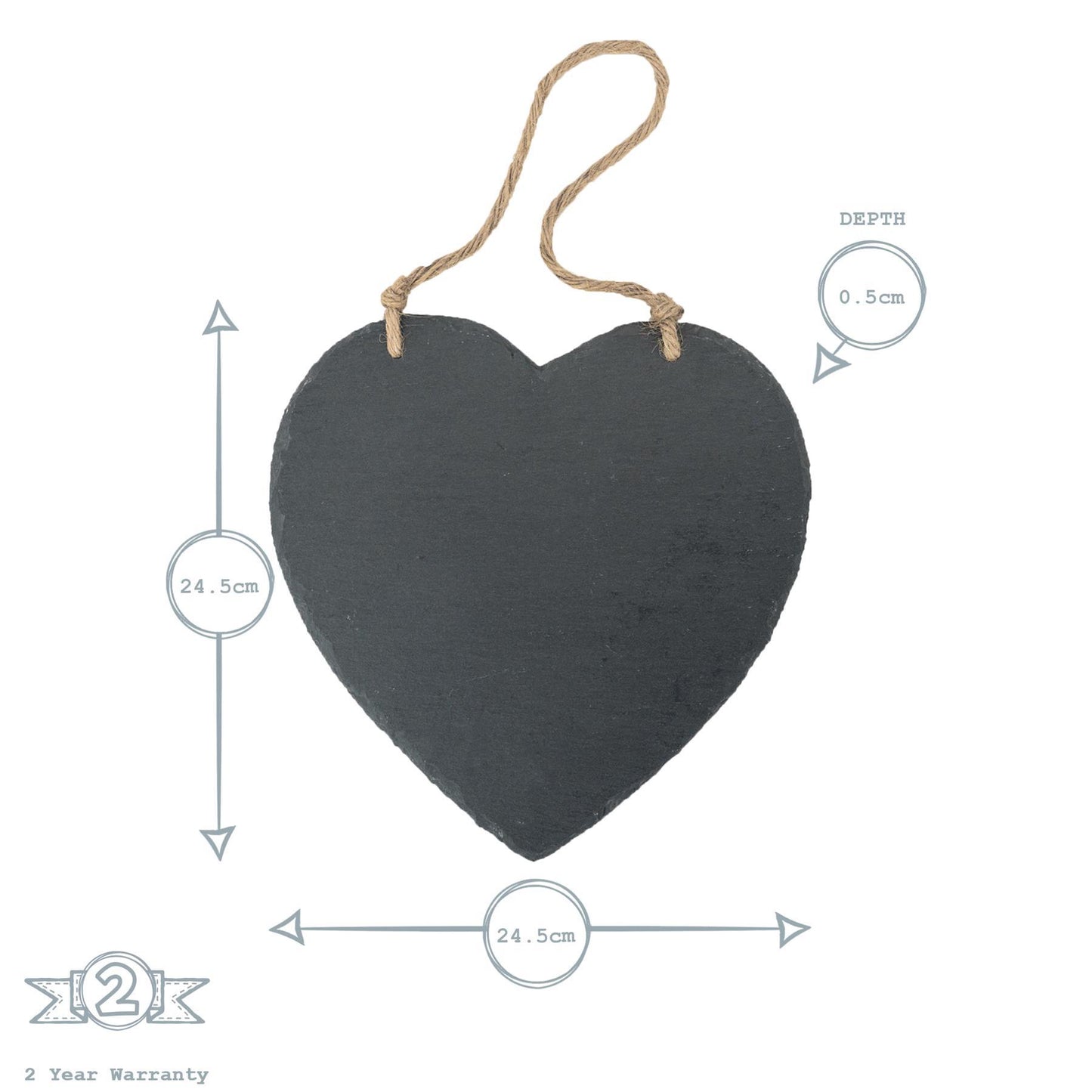 24.5cm Black Heart Slate Hanging Notice Board