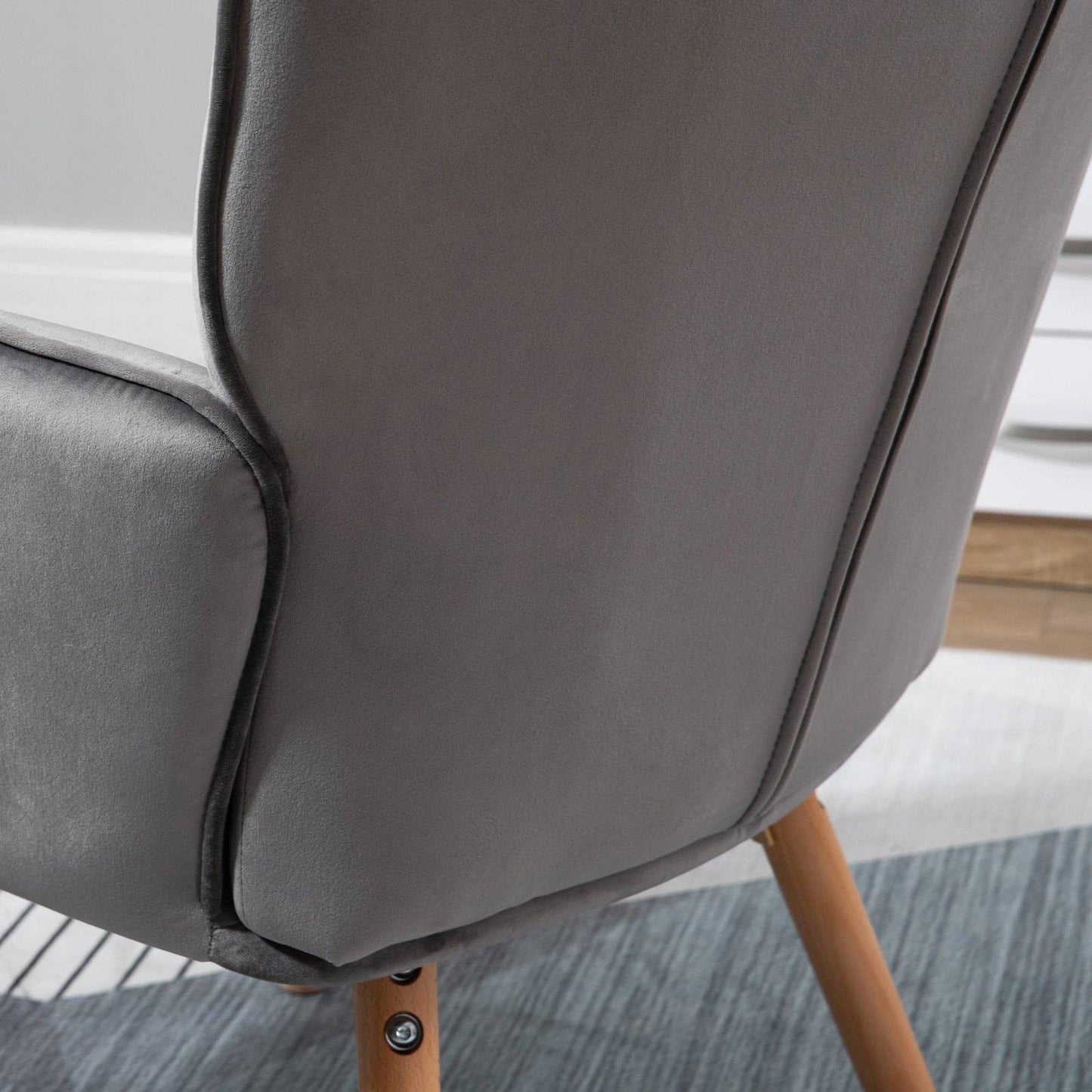 Accent Chair VelvetTufted Wingback Armchair Club Chair with Wood Legs Grey