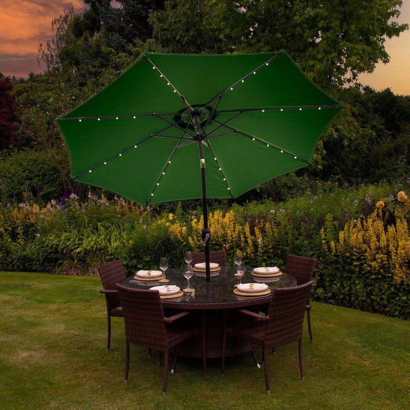 Solar LED Tilt Garden Parasol by Raven - 2.7M Green