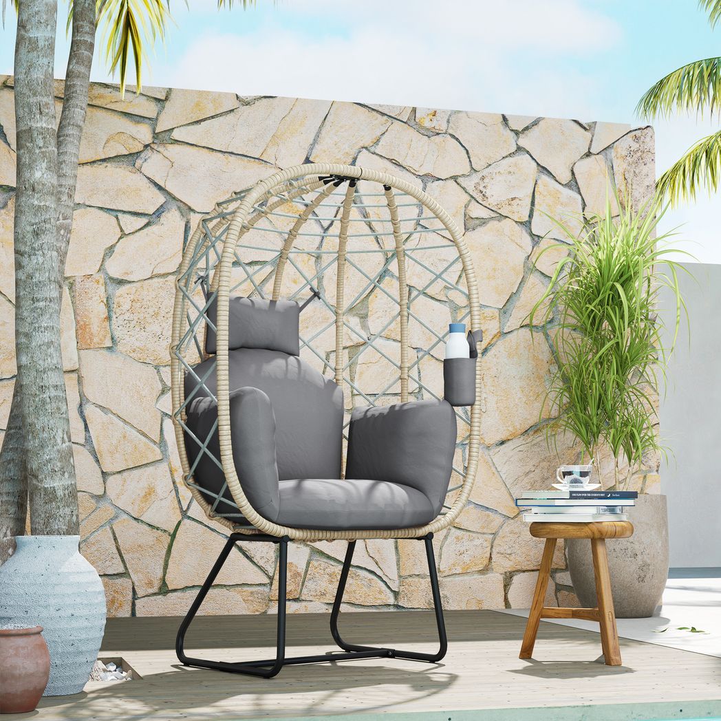 Outsunny Rattan Garden Egg Chair with Thickened Cushion, Headrest