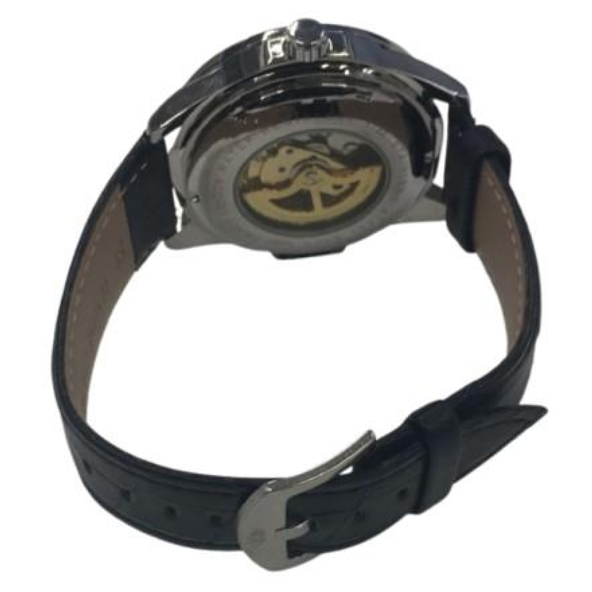 NY London Mens Automatic Dial Analogue Silver/Black Leather Strap Watch