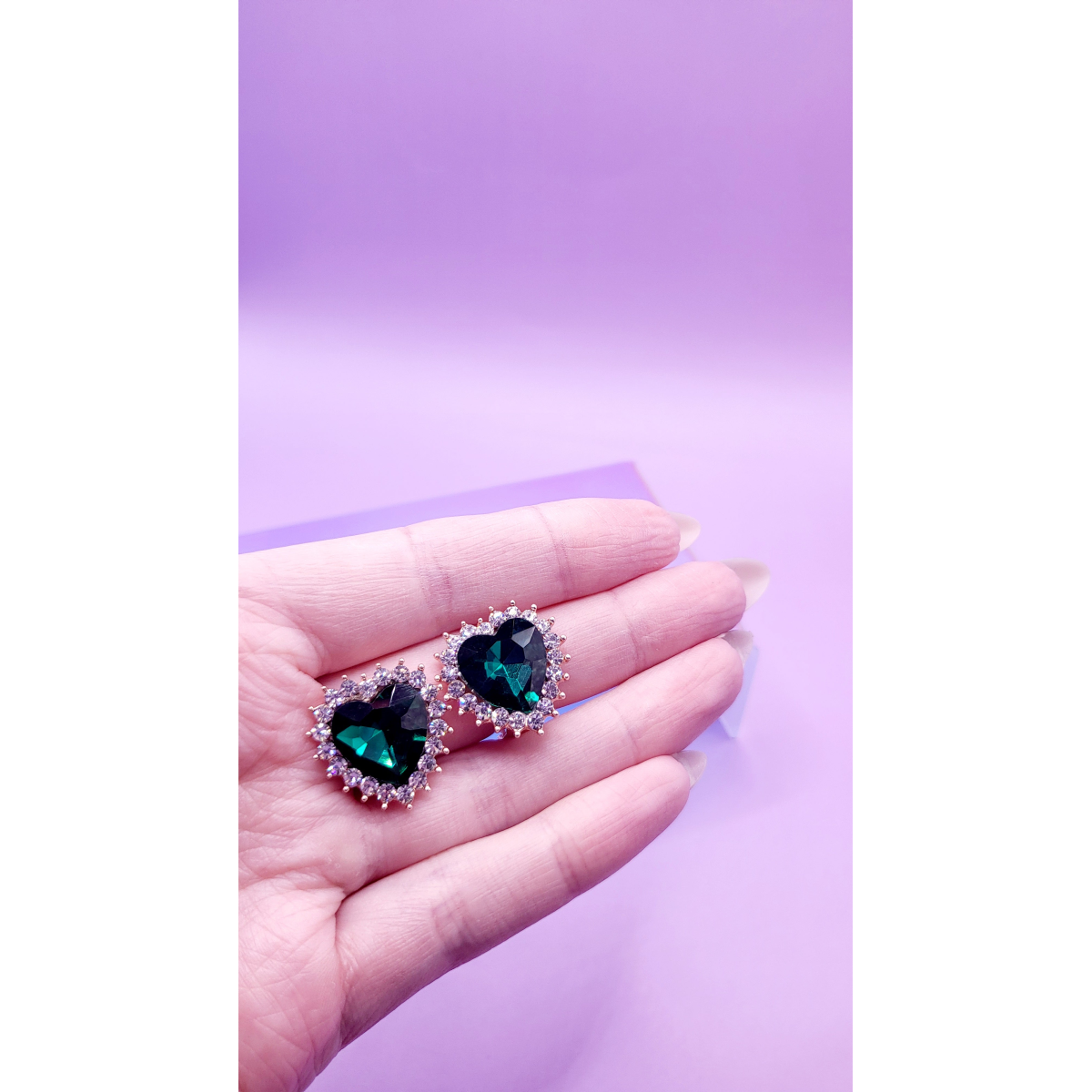 Green Heart Crystal Non Pierced Clip On Earrings