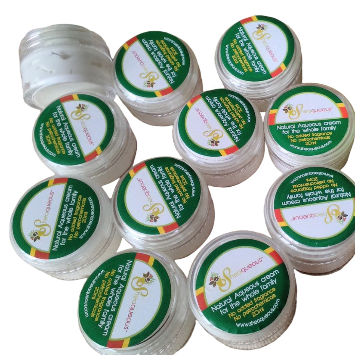 20ml Sheaqueous Body Lotion with Organic Shea Butter, Almond Oil, cocoa butter, vitamin E. A natural aqueous butter for very dry skin, No added Fragrance, for Sensitive Skin, Babies, Children, Eczema prone skin