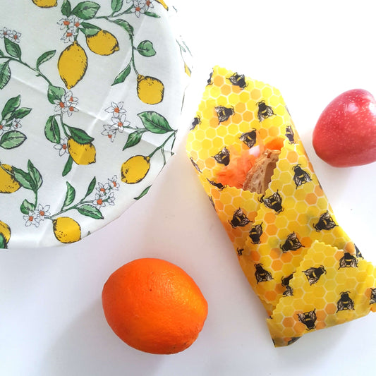 *Set of 2 Large Handmade Beeswax Wraps | Lemony Bees