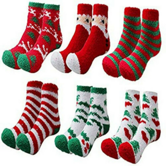 5 Pairs Christmas Soft Ladies Fluffy Lounge Cosy Bed Socks Winter Warm Gift Bag