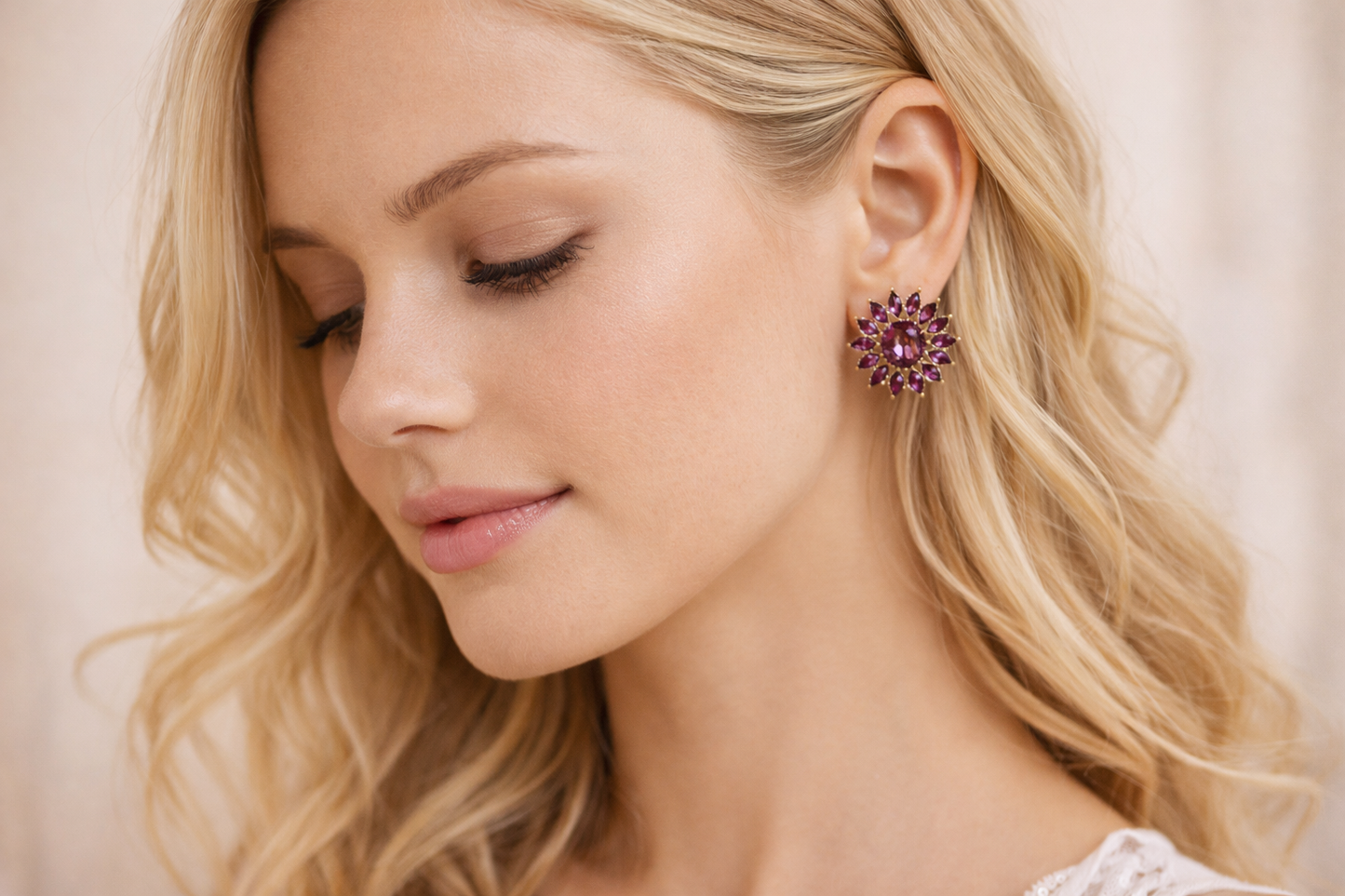 Oval Starburst Crystal Stud Earrings