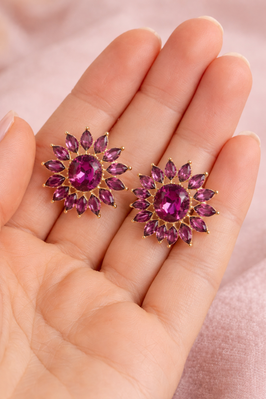 Oval Starburst Crystal Stud Earrings