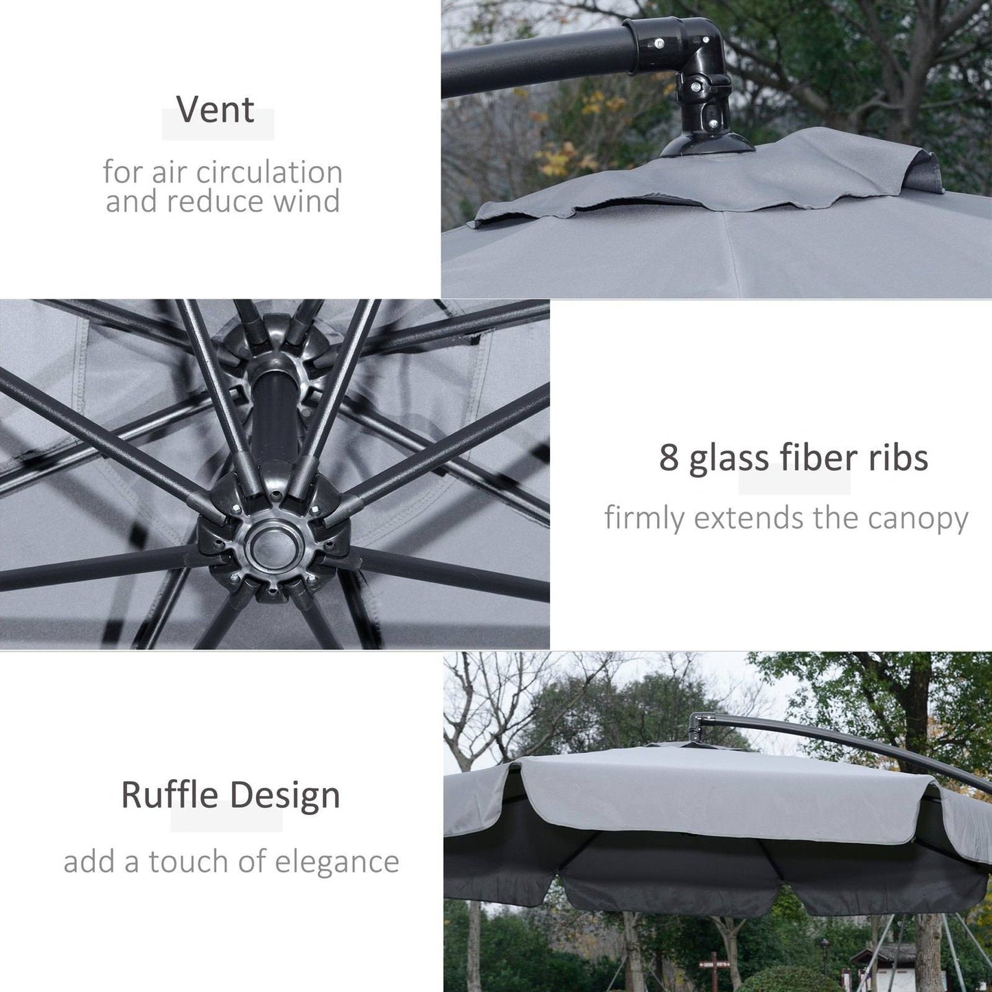 2.7M Garden Banana Parasol Cantilever Umbrella With Crank Handle And Cross Base For Outdoor