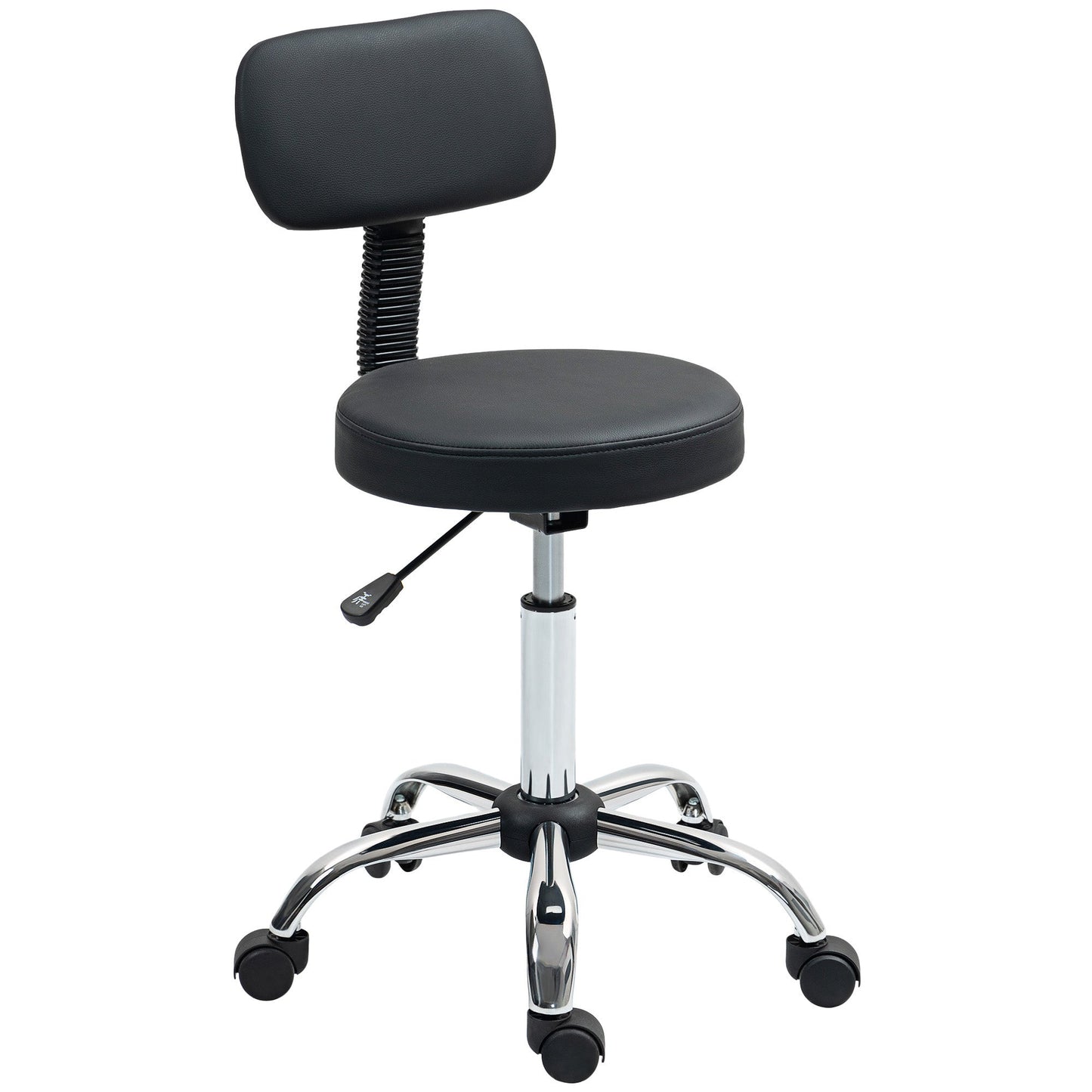 HOMCOM Rolling Stool with Backrest, Wheels, Faux Leather Salon Chair