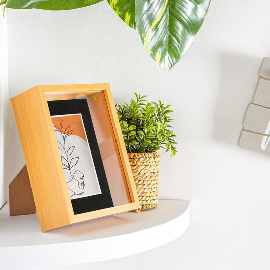 5" x 7" Light Wood 3D Deep Box Photo Frame - with 4" x 6" Mount