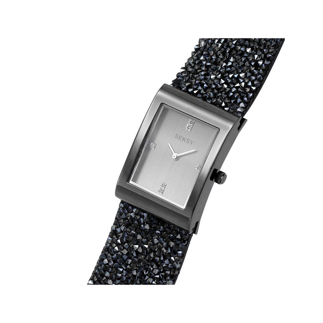 Seksy Rocks® Ladies Watch Grey Case & Leather Strap with Grey Dial 2654