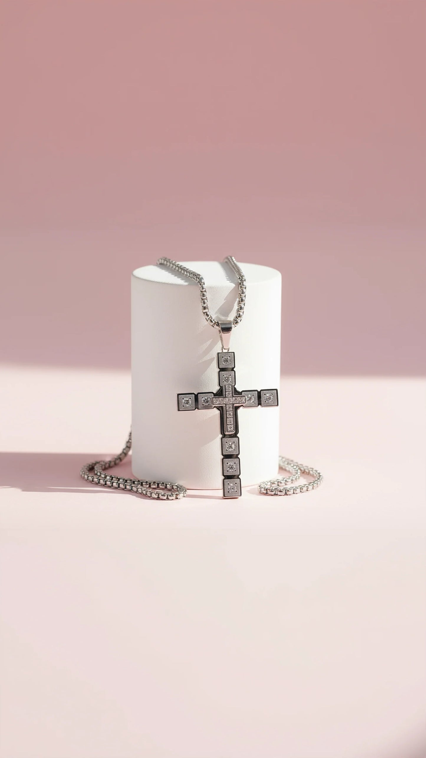 Square Cut Layered Silver Cross Necklace