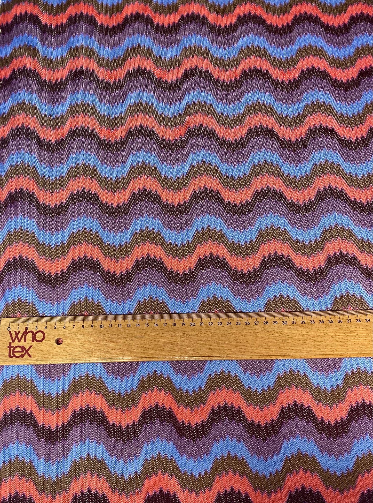 Retro Wavy Mesh Fabric - Multicolor Zigzag Pattern
