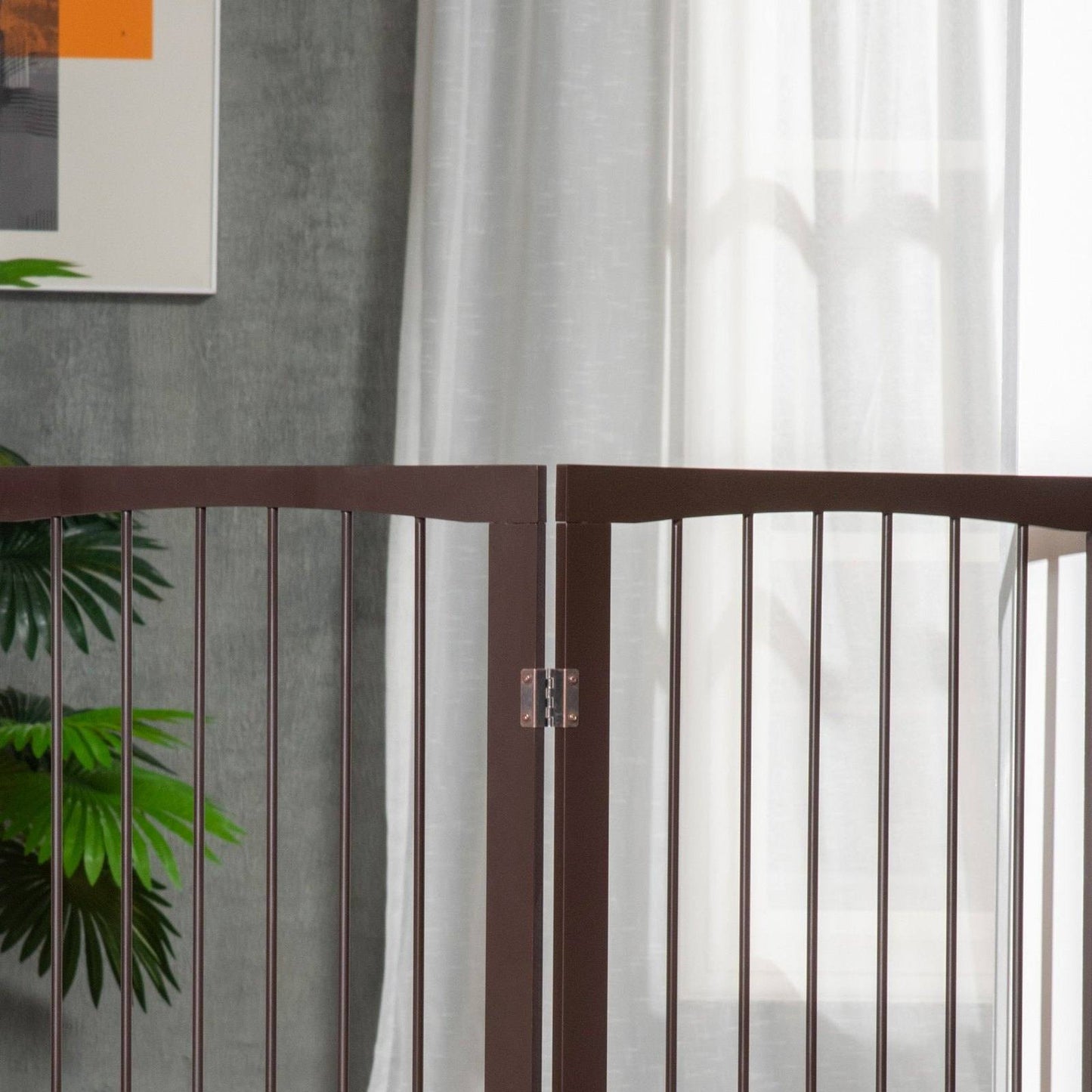 PawHut Pet Gate 160L×1.2D×76H cm Free Standing Folding Pet/Child Safety Fence-Dark Brown