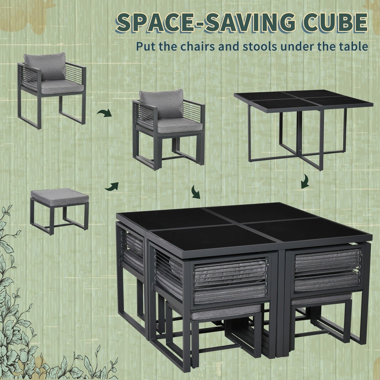 8 Seater Garden Dining Cube Set Aluminium Outdoor Furniture Set Dining Table