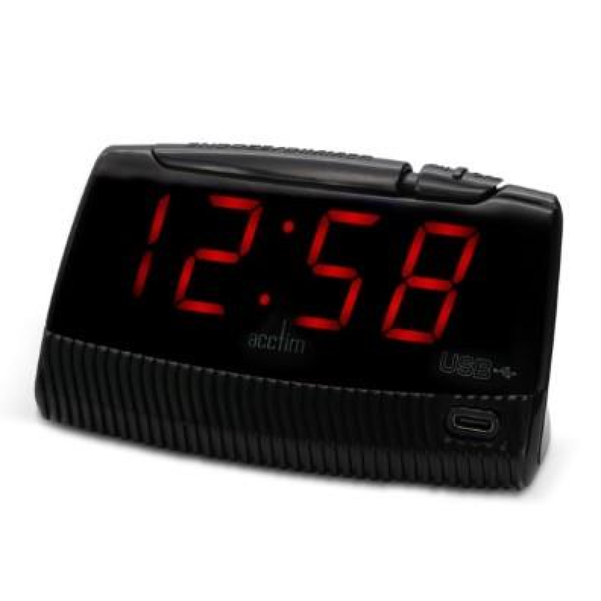 Acctim Wade 1.2" Red LED Smart USB Connector Digital Black Alarm Clock 16553