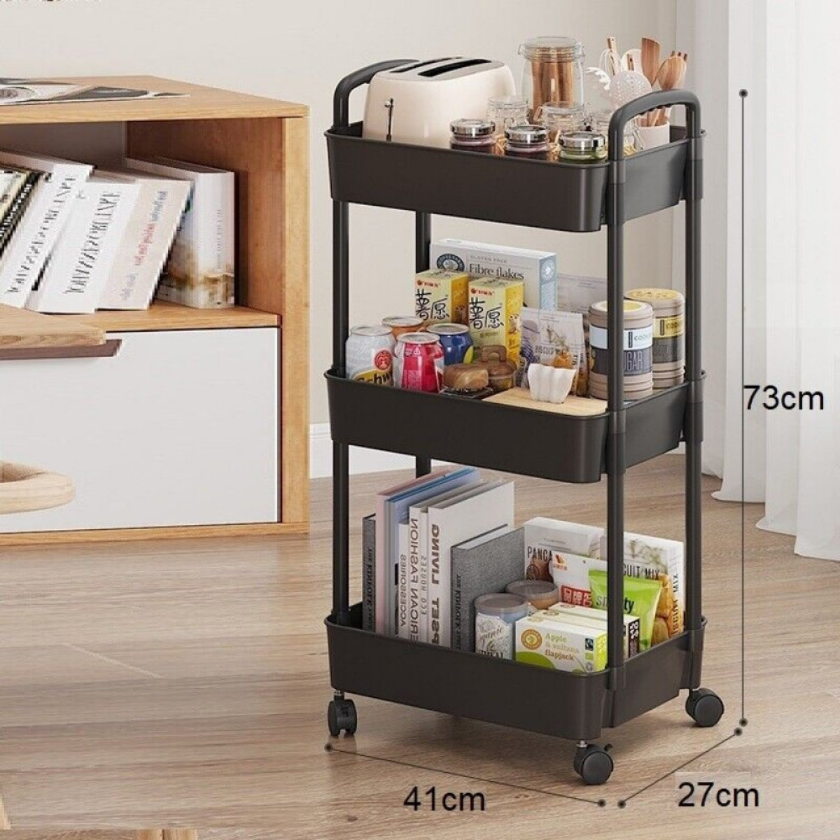 3 Tier Storage Trolley Cart on Wheels Kitchen Bathroom Laundry Rolling Rack