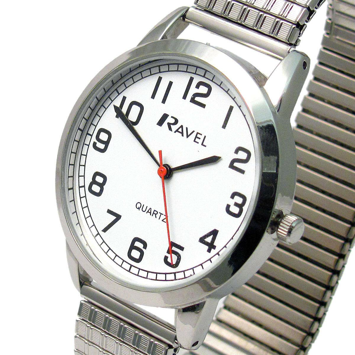Ravel Mens Bold Number White Dial Expander Bracelet Watch R0232.11.1
