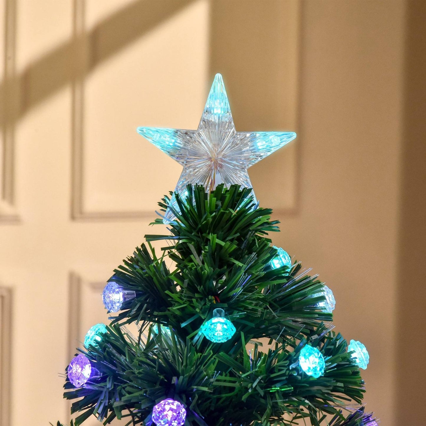 Homcom 5FT Pre-Lit Artificial Christmas Tree w/Fibre Optic Decorations LED Light Holiday Home Xmas Decoration Green