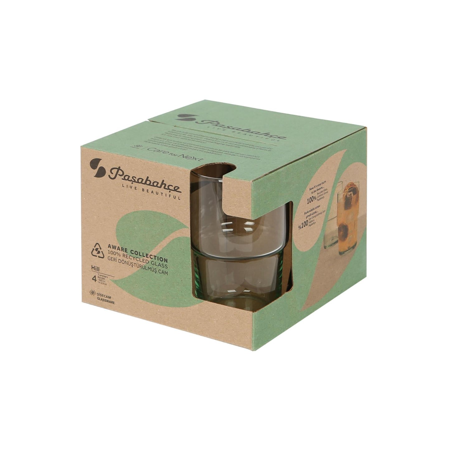 440ml Aware Hill Recycled Stacking Highball Glasses - Green - Pack of Four