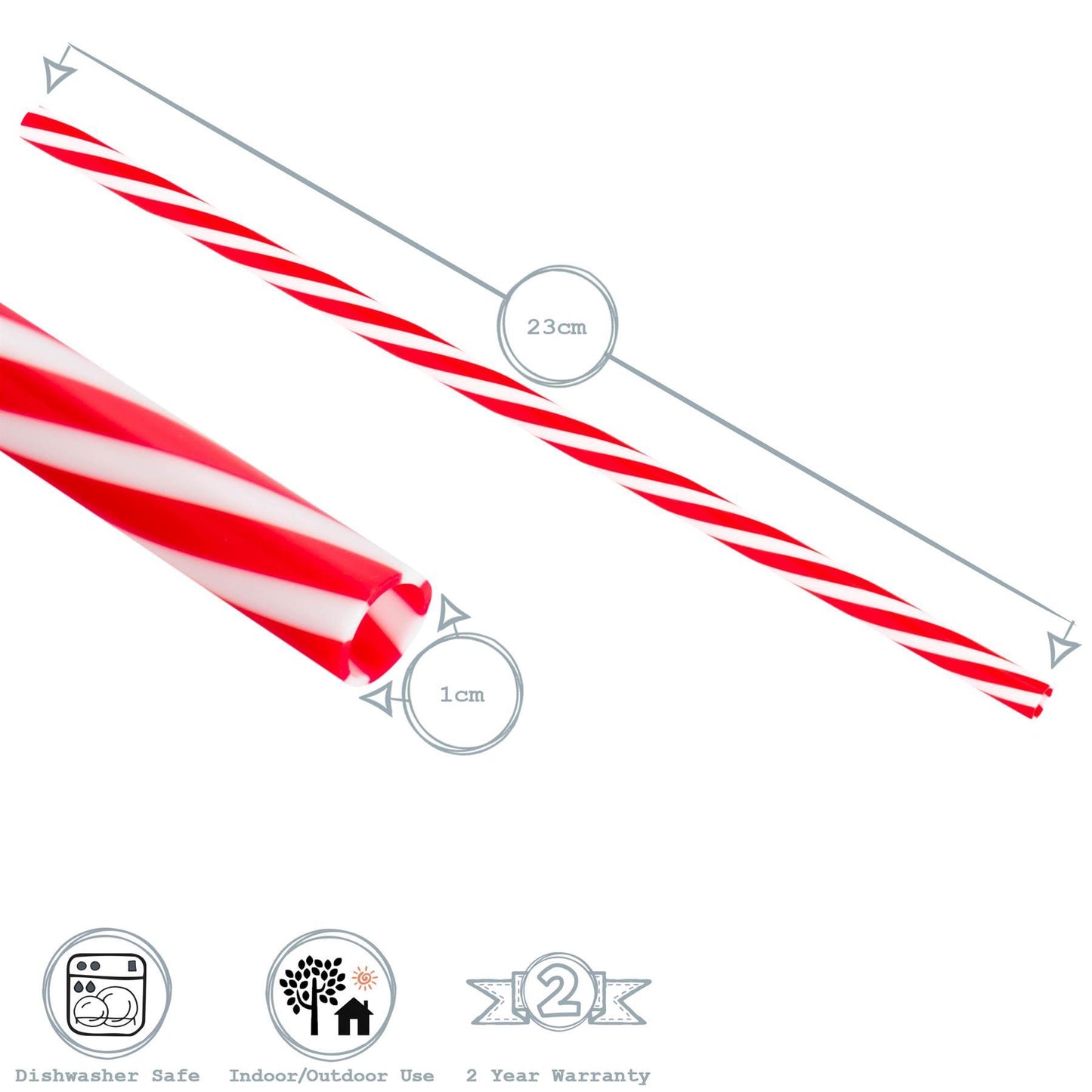 Red Stripe Reusable Plastic Drinking Straws - Pack of 10