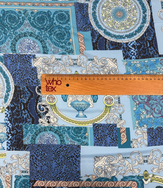 Navy Blue Baroque Pattern Fabric