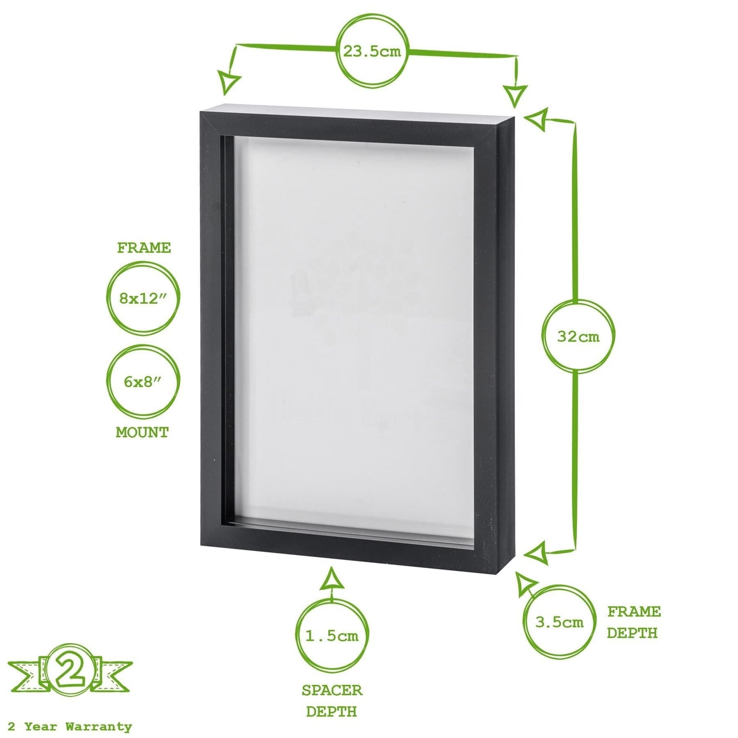 White A4 (8" x 12") 3D Shadow Box Frame with A5 Mount