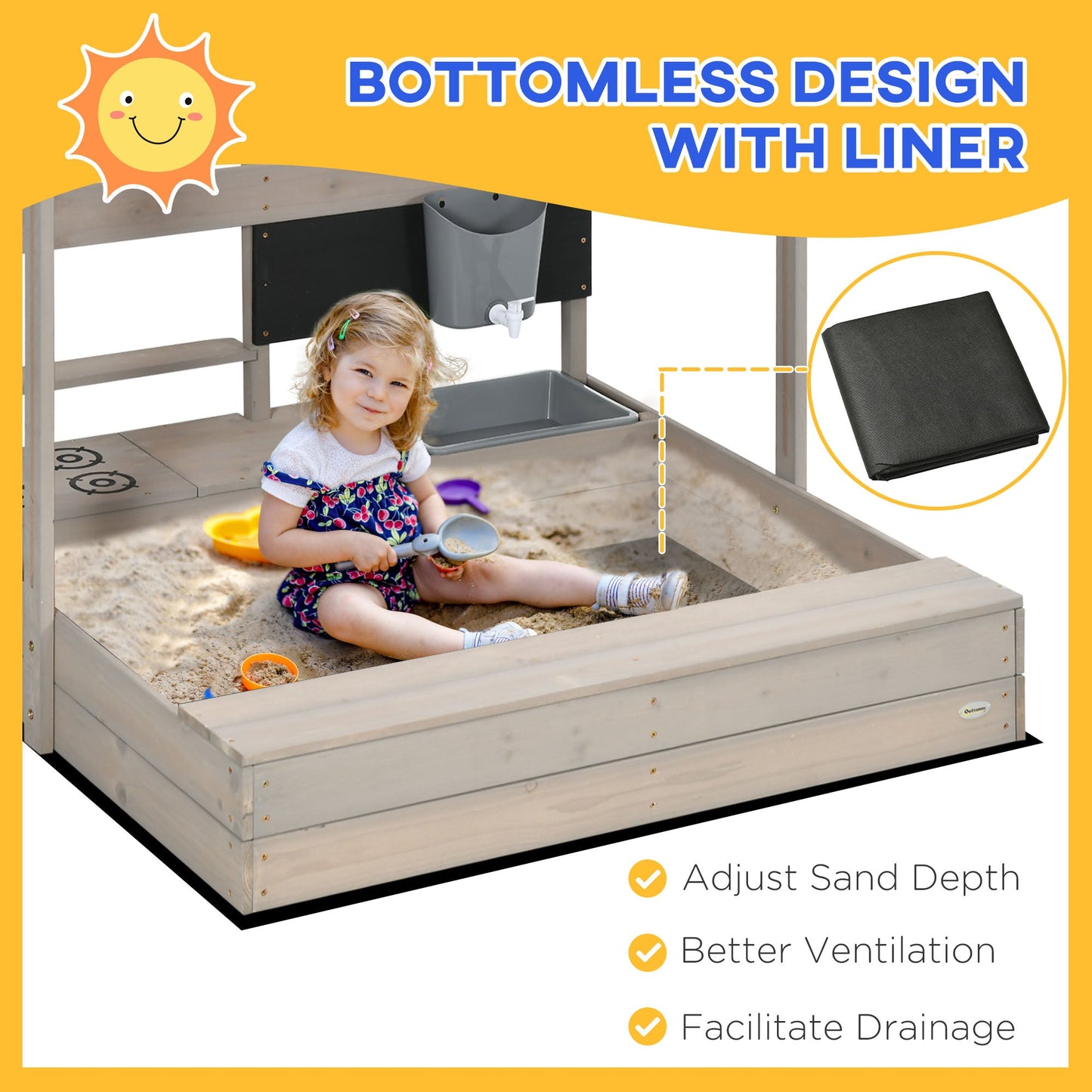 Kids Wooden Sandbox w/ Canopy