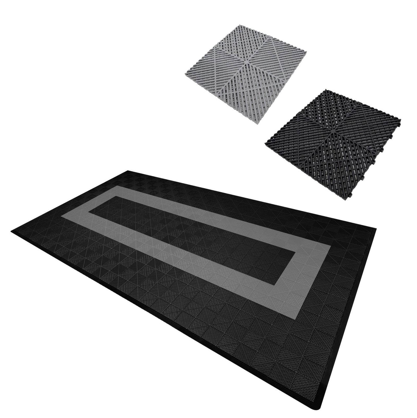 Vented Garage Floor Tiles With Edges 90 Black & 30 Grey