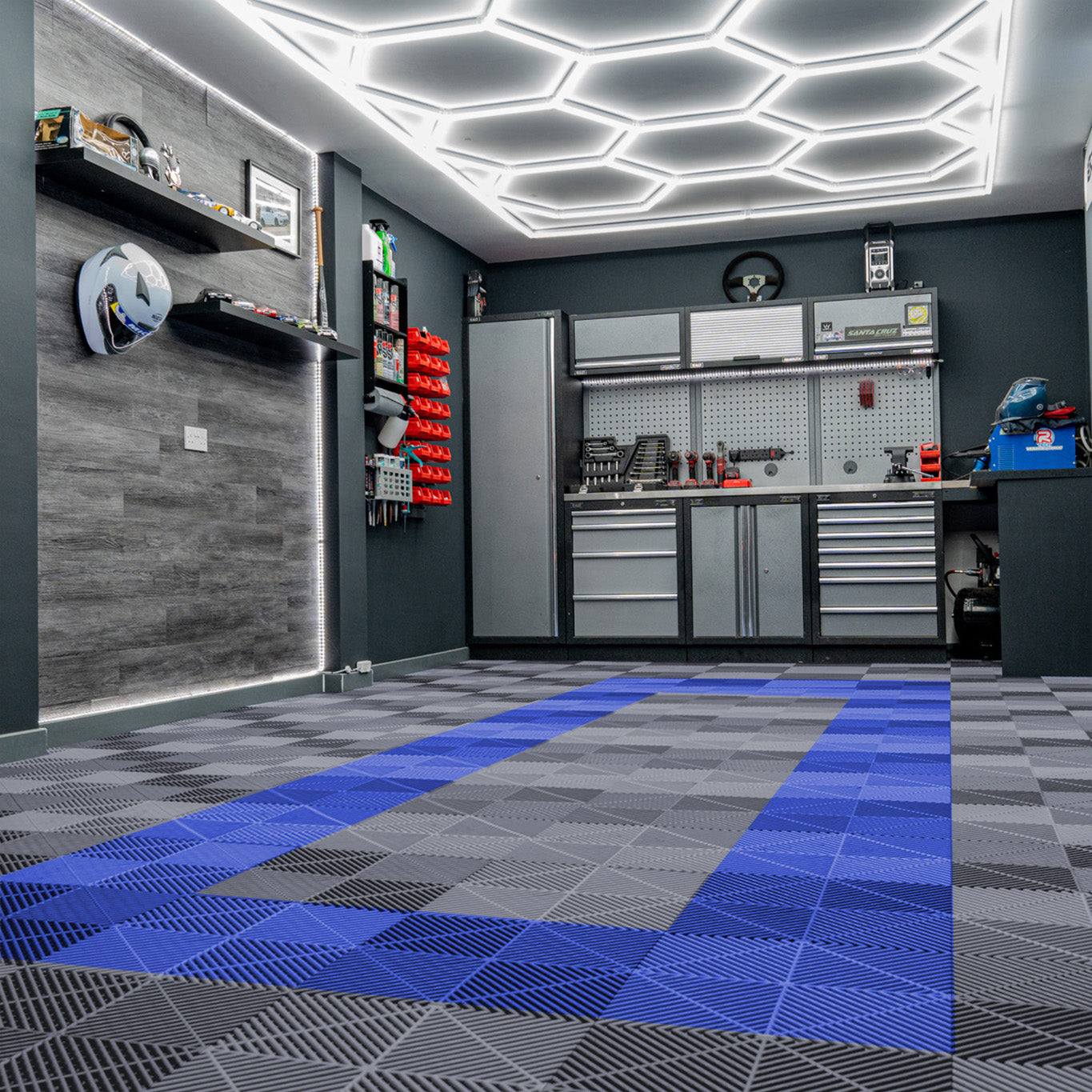 Vented Garage Floor Tiles With Edges 90 Grey & 30 Blue