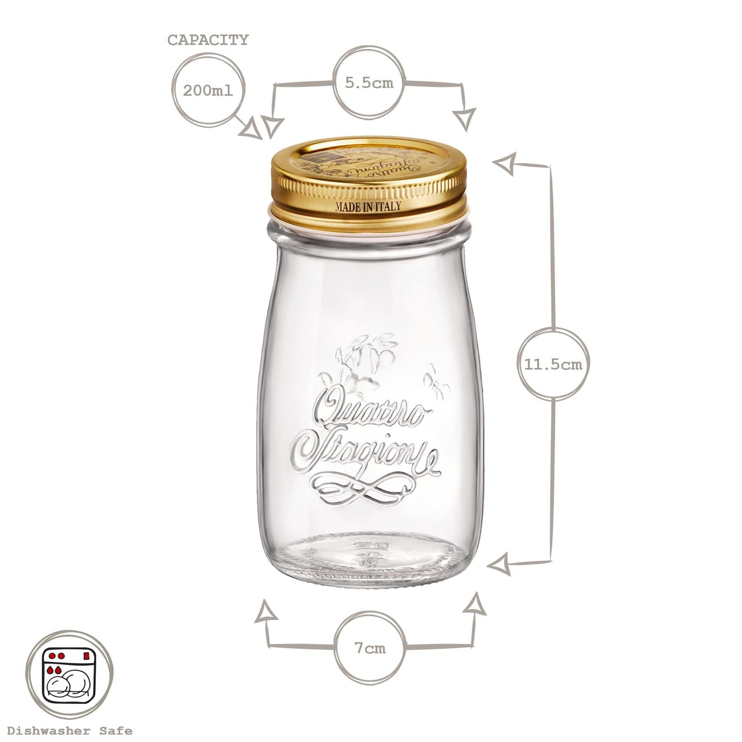 200ml Quattro Stagioni Glass Bottle with Screw Top Lid