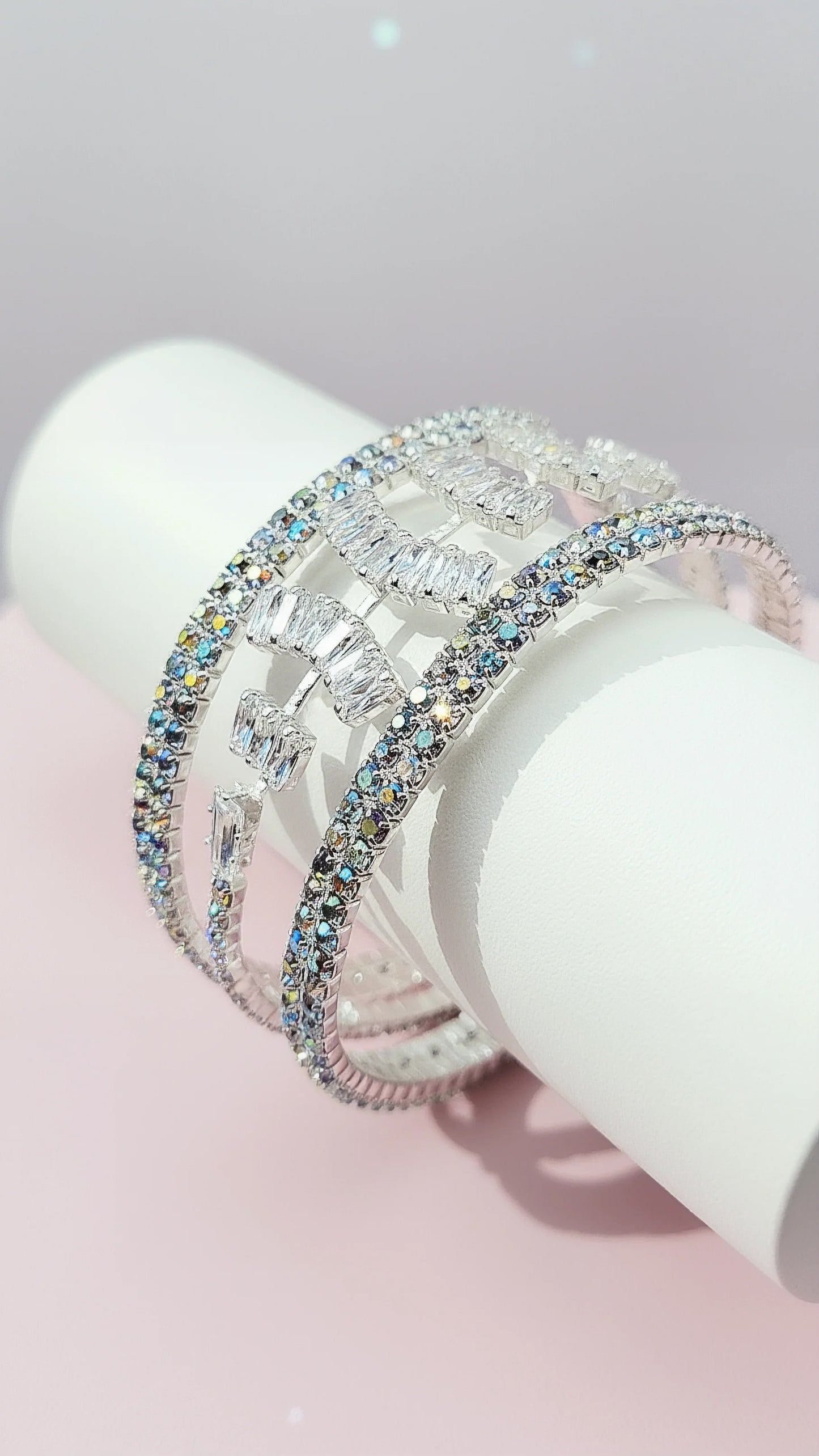 Baguette Cut Iridescent Crystal Cuff Bracelet